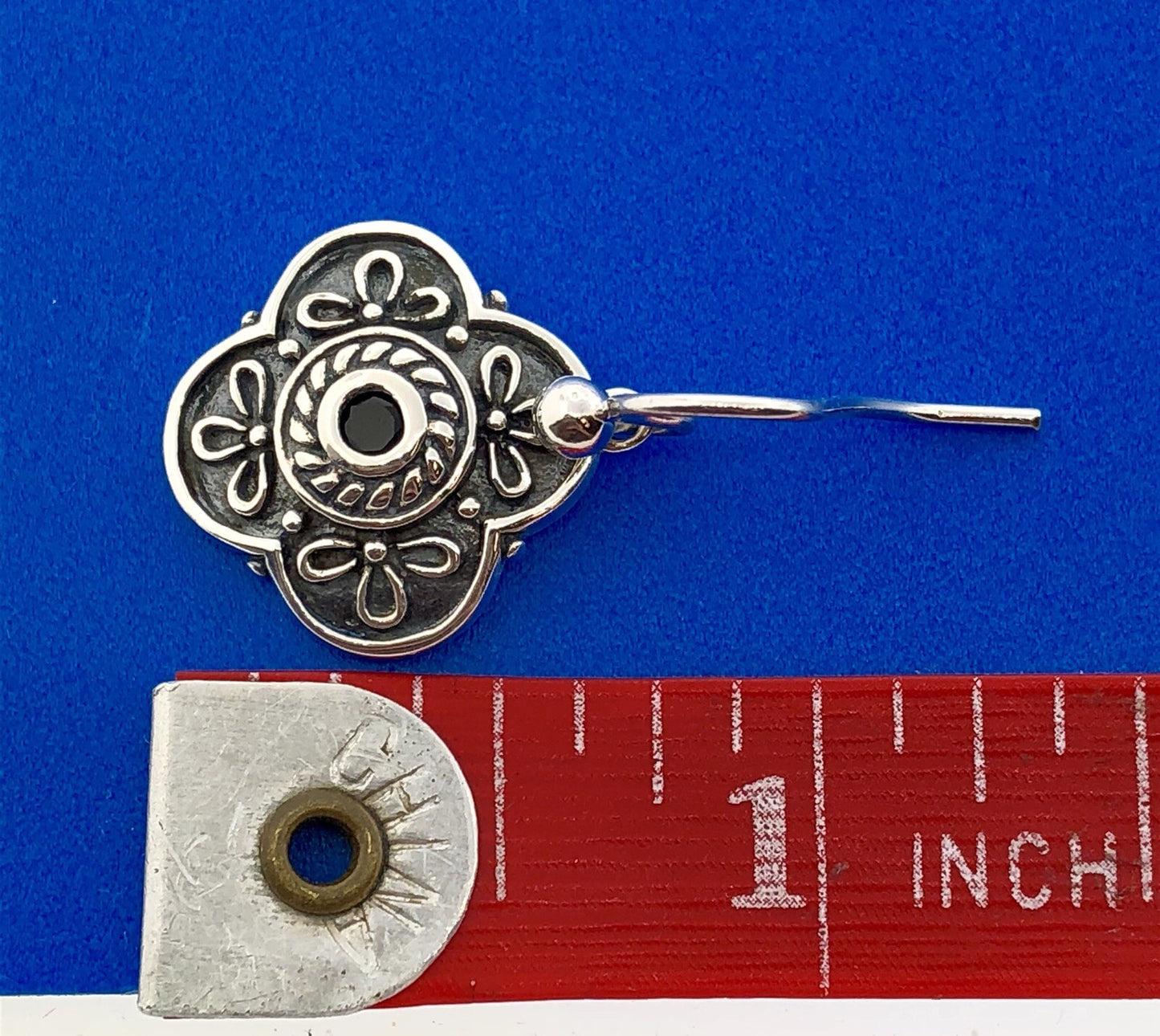 Vintage 925 Sterling Silver Black Onyx Floral Scroll Drop Dangle Earrings