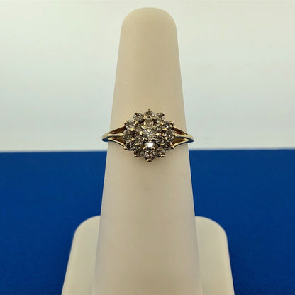 Estate 14K Yellow Gold Diamond Flower Cluster Engagement Anniversary Ring
