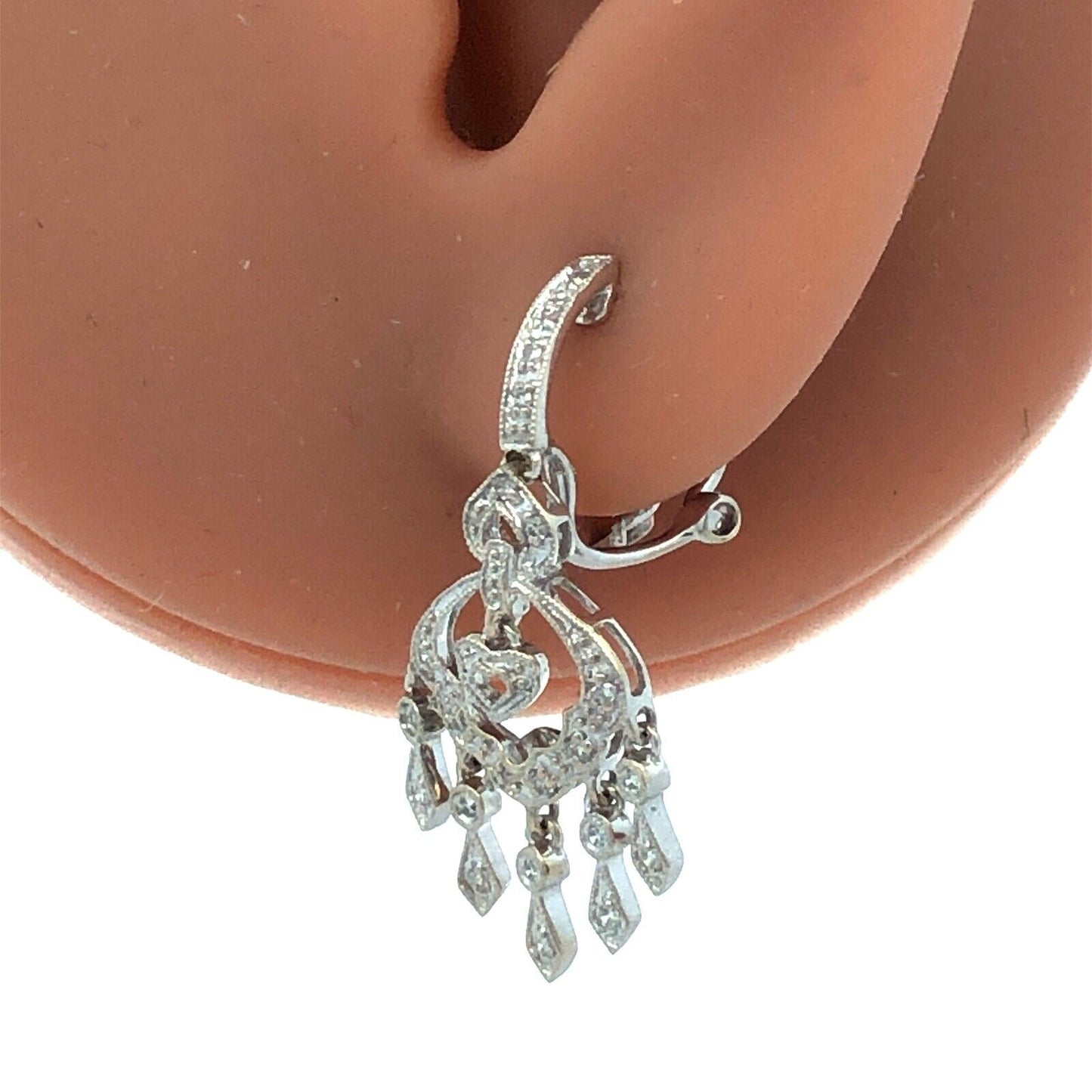 Designer ISP 14K White Gold Diamond Heart Dangle Chandelier Drop Stud Earrings