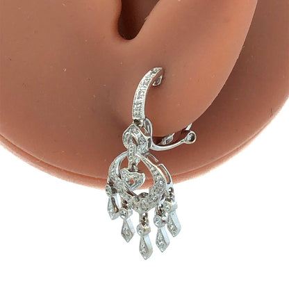 Designer ISP 14K White Gold Diamond Heart Dangle Chandelier Drop Stud Earrings