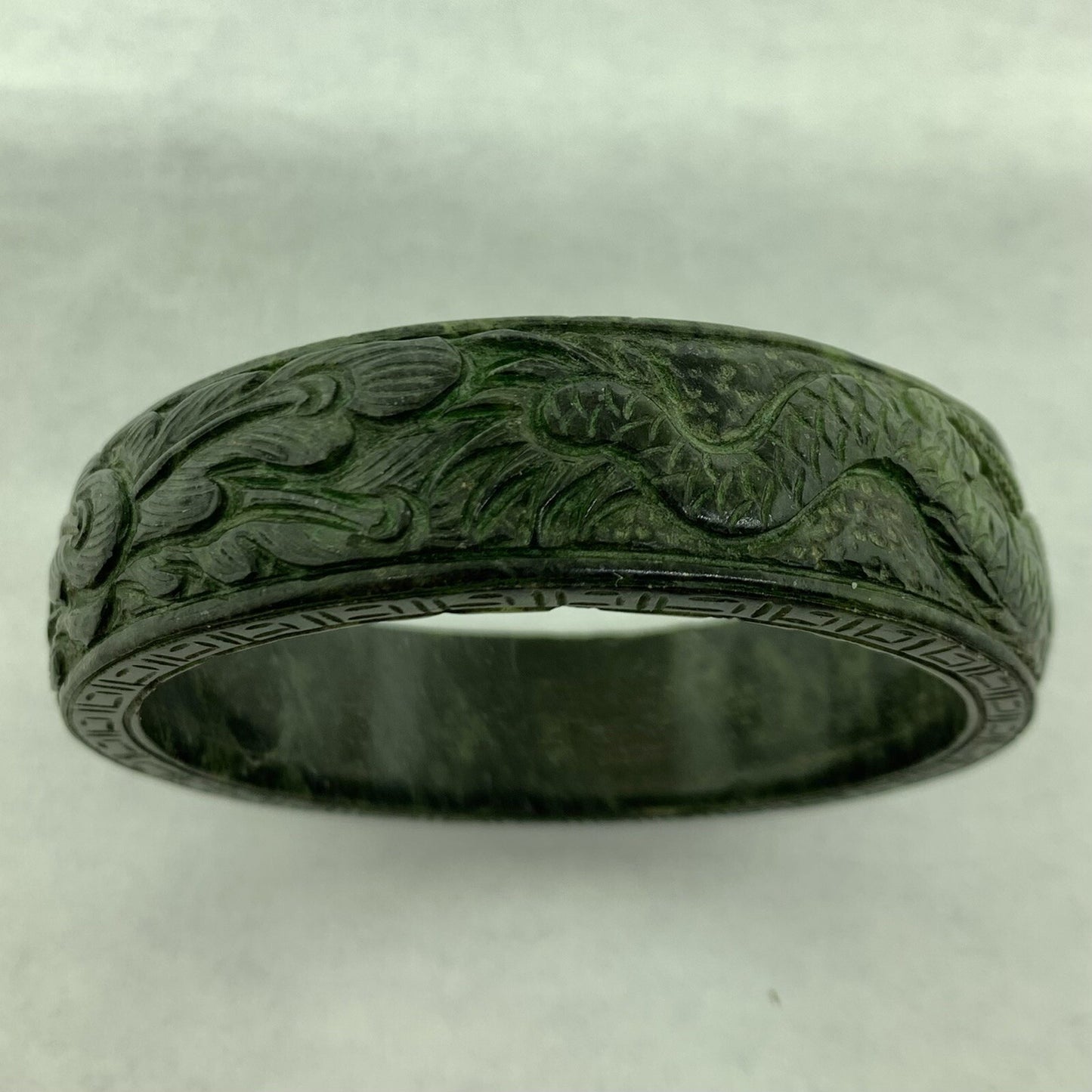 Vintage Carved Burmese Jade Dueling Dragon Fire Bird Statement Bracelet