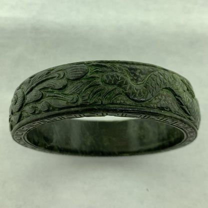 Vintage Carved Burmese Jade Dueling Dragon Fire Bird Statement Bracelet