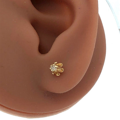 14K Yellow Gold Round Diamond Buttercup Flower Solitaire Stud Earrings