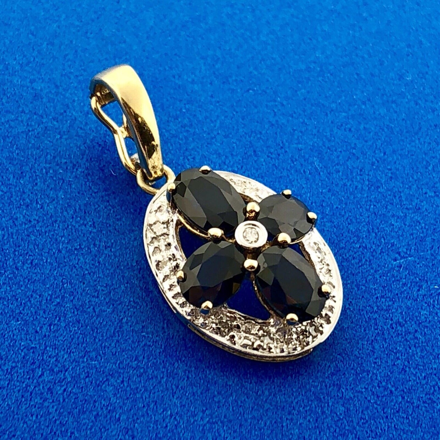 14k Yellow White Gold Oval Sapphire Diamond Enhancer Pendant