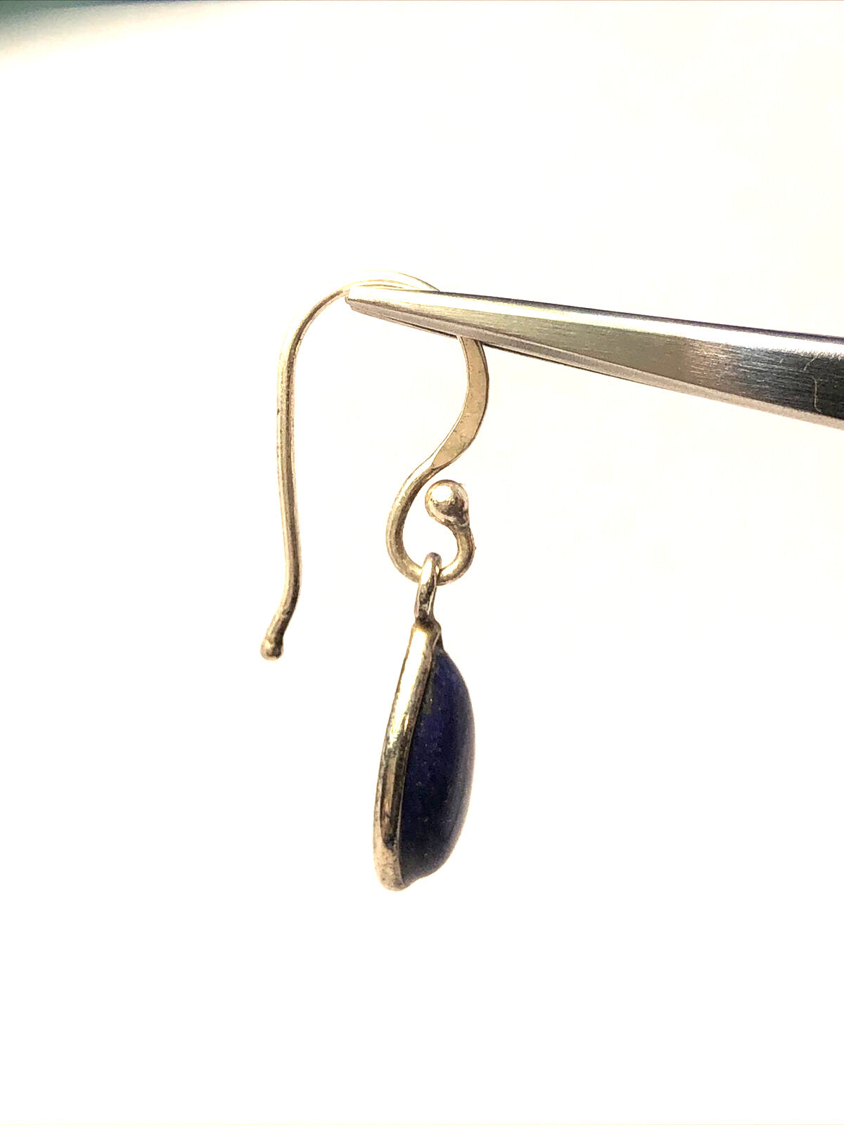 Vintage 925 Sterling Silver Pear Shape Lapis Lazuli Hook Dangle Earrings