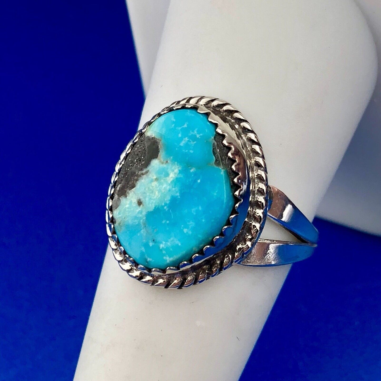 Navajo Artisan Grace Smith 925 Sterling Silver Polished Turquoise Chunk Ring