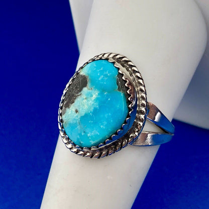 Navajo Artisan Grace Smith 925 Sterling Silver Polished Turquoise Chunk Ring