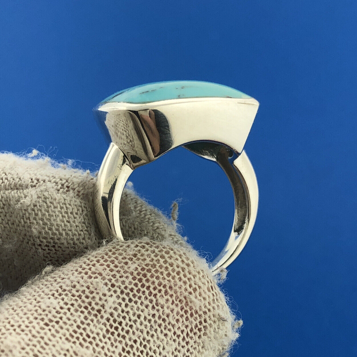 Stunning Sterling Silver 925 Cushion Cabochon Larimar Statement Ring Size 6
