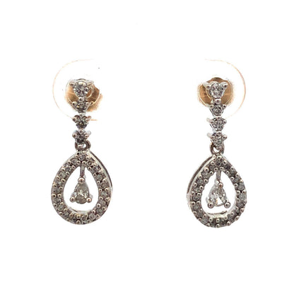 Designer 14K White Gold Pear Round Diamond Dangle Drop Earrings