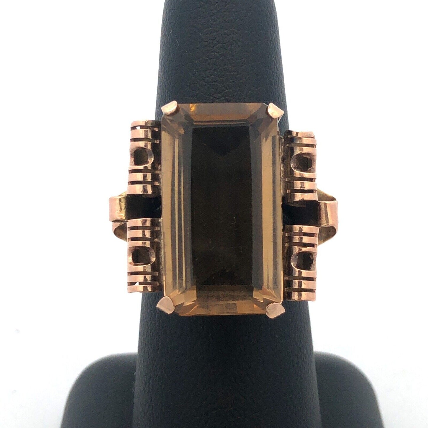 Gorgeous 14k Yellow Gold Honey Topaz Mid Century Cocktail Finger Ring Size 6.75