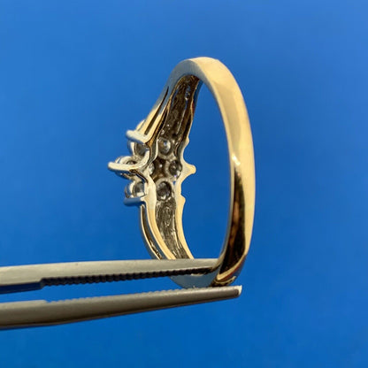 14K Yellow Gold Diamond Flower Floral Cluster Cocktail Ring