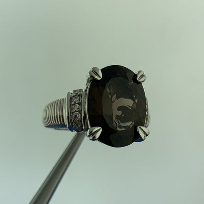 Judith Ripka 925 Sterling Silver Oval Smoky Quartz Cubic Zirconia Accented Ring
