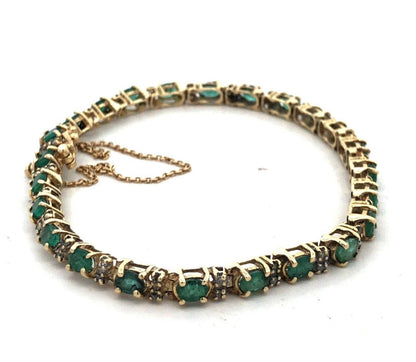 Designer P 10K Yellow Gold Emerald Diamond May Anniversary Tennis Bracelet