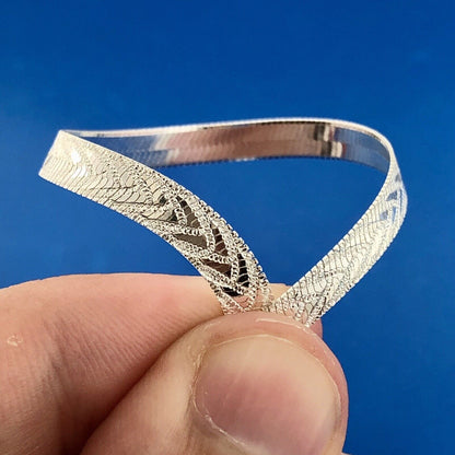 Vintage FAS Italy 925 Sterling Silver Polished Florentine Etched Chain Necklace