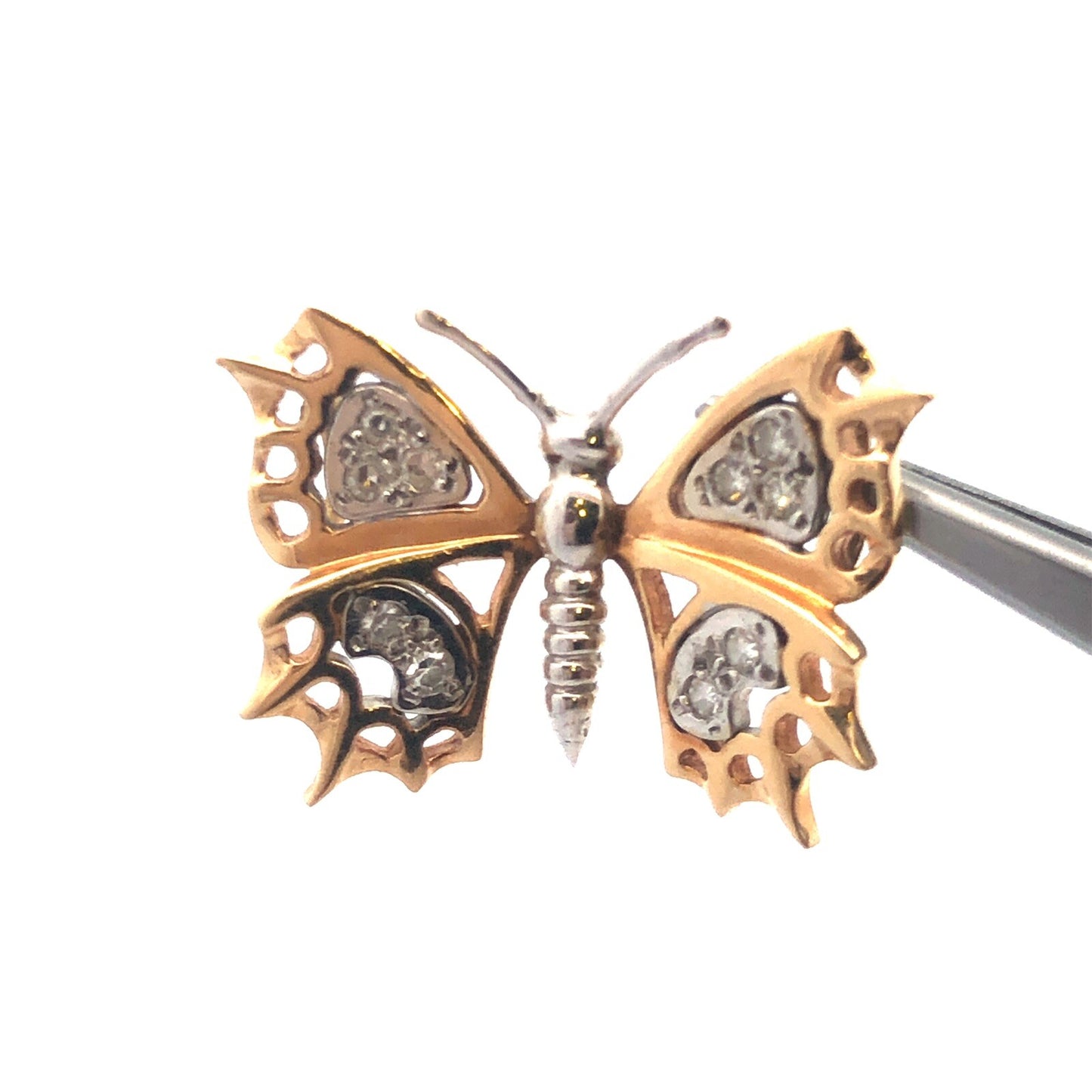 14K Yellow White Gold Diamond Two Toned Butterfly Pendant