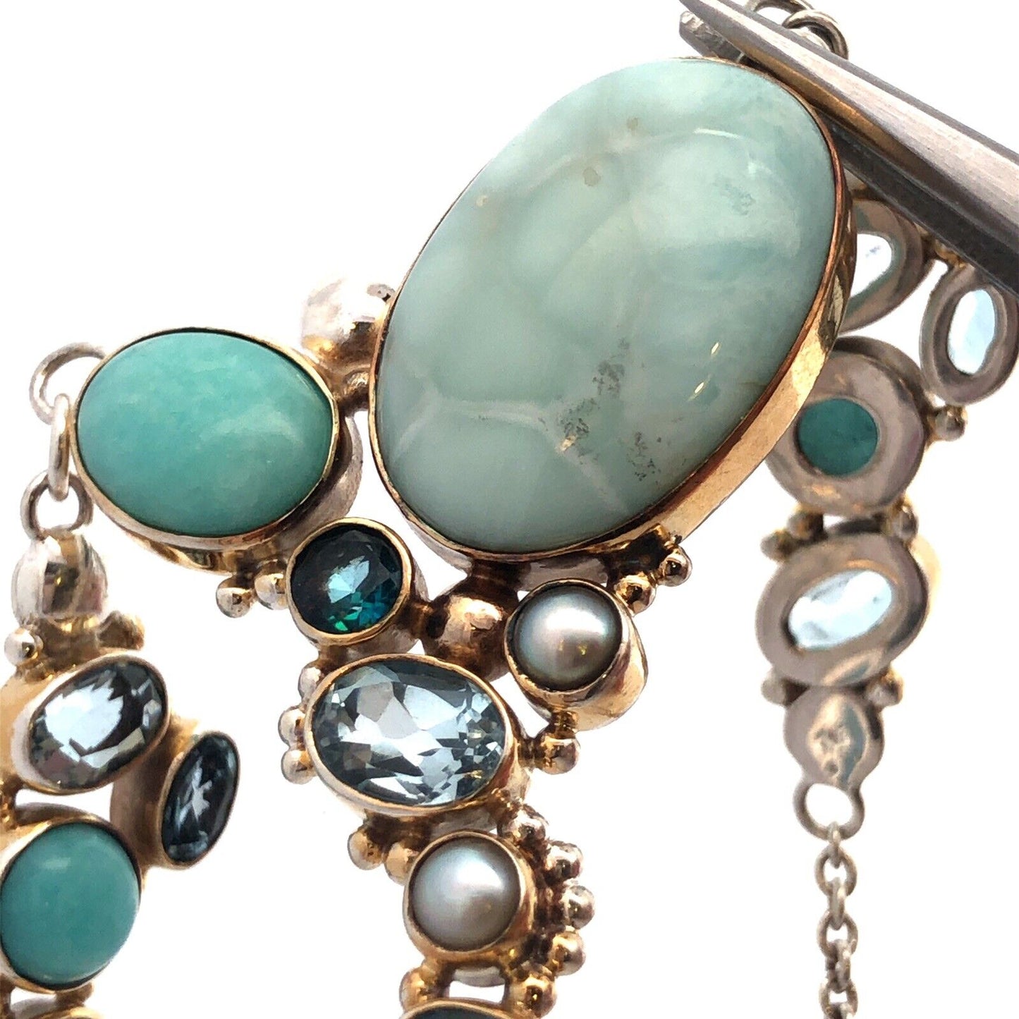 Designer Doug Paulus 925 Sterling Silver Blue Larimar Aquamarine Pearl  Necklace