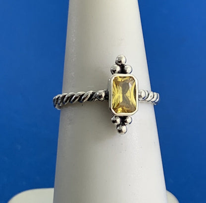 Estate 925 Sterling Silver Emerald Cut Citrine Stackable Band Cocktail Ring