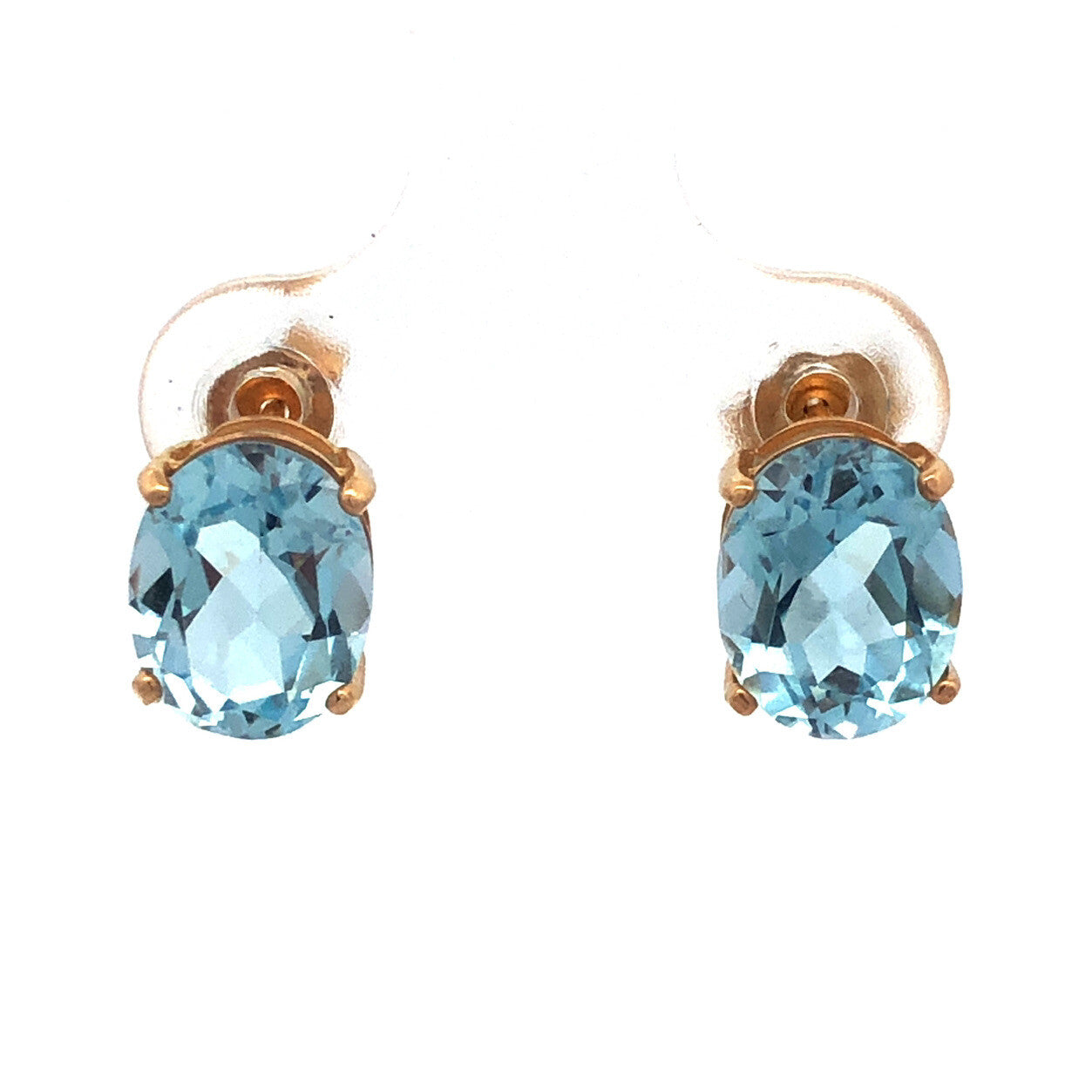 14K Yellow Gold Oval Blue Topaz Solitaire December Anniversary Stud Earrings
