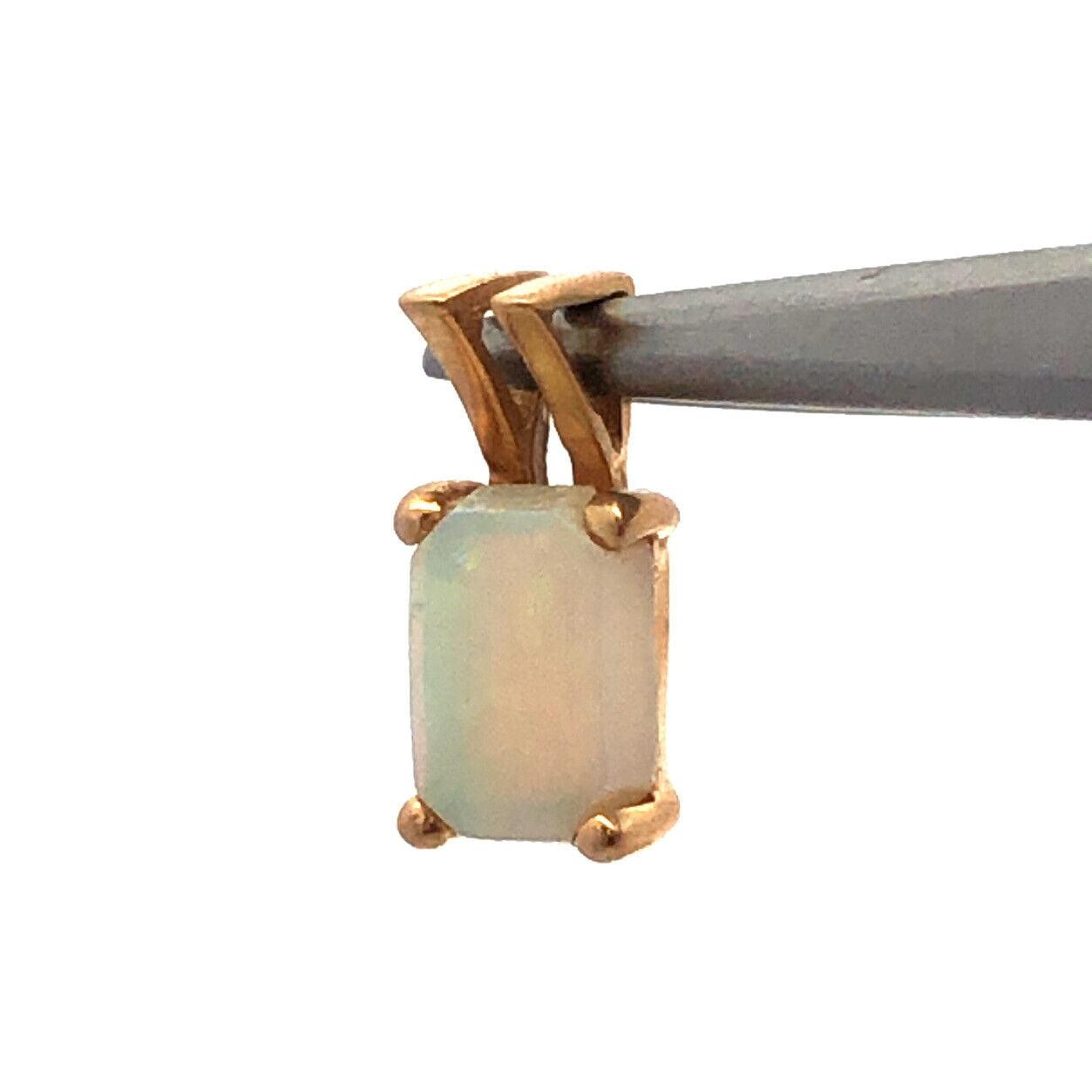 14K Yellow Gold Rectangle Cabochon Opal Petite Charm Pendant