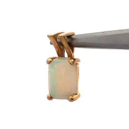 14K Yellow Gold Rectangle Cabochon Opal Petite Charm Pendant