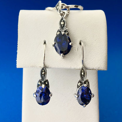 Designer CN Sterling Silver 925 Iolite Matching Necklace and Earring Set