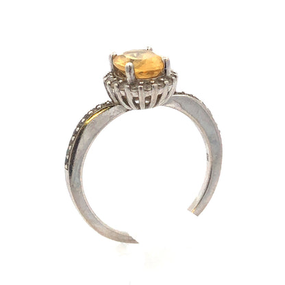 Designer DK 925 Sterling Silver Oval Citrine Diamond Accented Cocktail Ring
