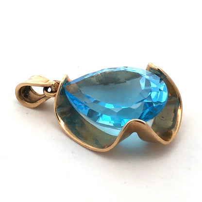 Designer CID 10K Yellow Gold Pear London Blue Topaz Statement Pendant