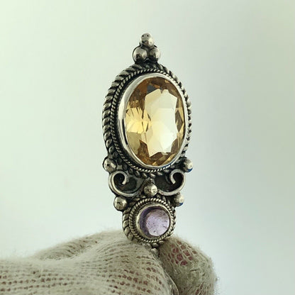 Stunning Sterling Silver 925 Oval Cut Citrine Amethyst Filigree Dangle Pendant