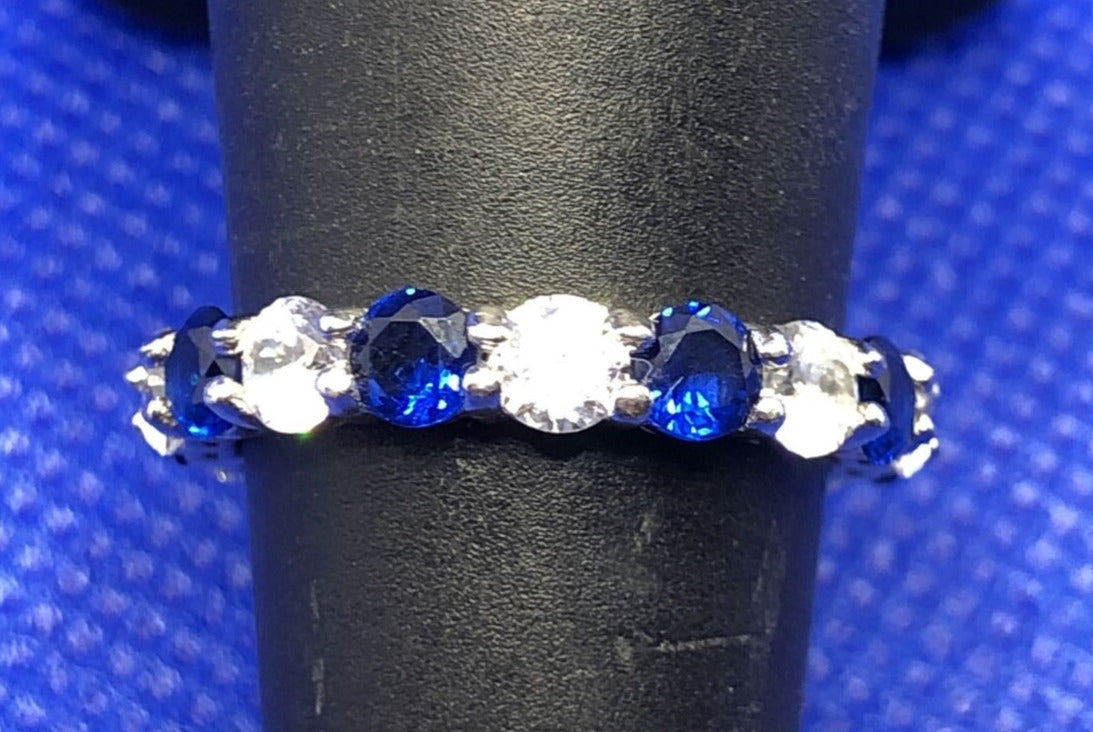 Designer Kiera 925 Sterling Silver White Blue Cubic Zirconia Eternity Band Ring