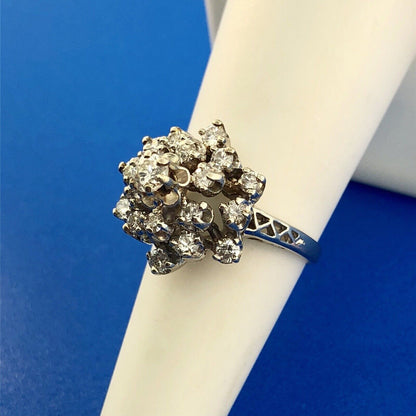 Estate 14K White Gold Diamond Star Cluster Princess Style Cocktail Ring
