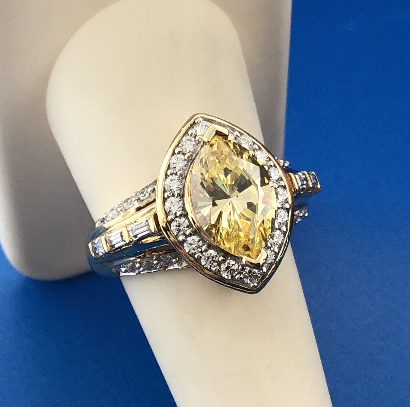 Designer Sterling Silver 925 Vermeil Lemon Cubic Zirconia Statement Size 9 Ring