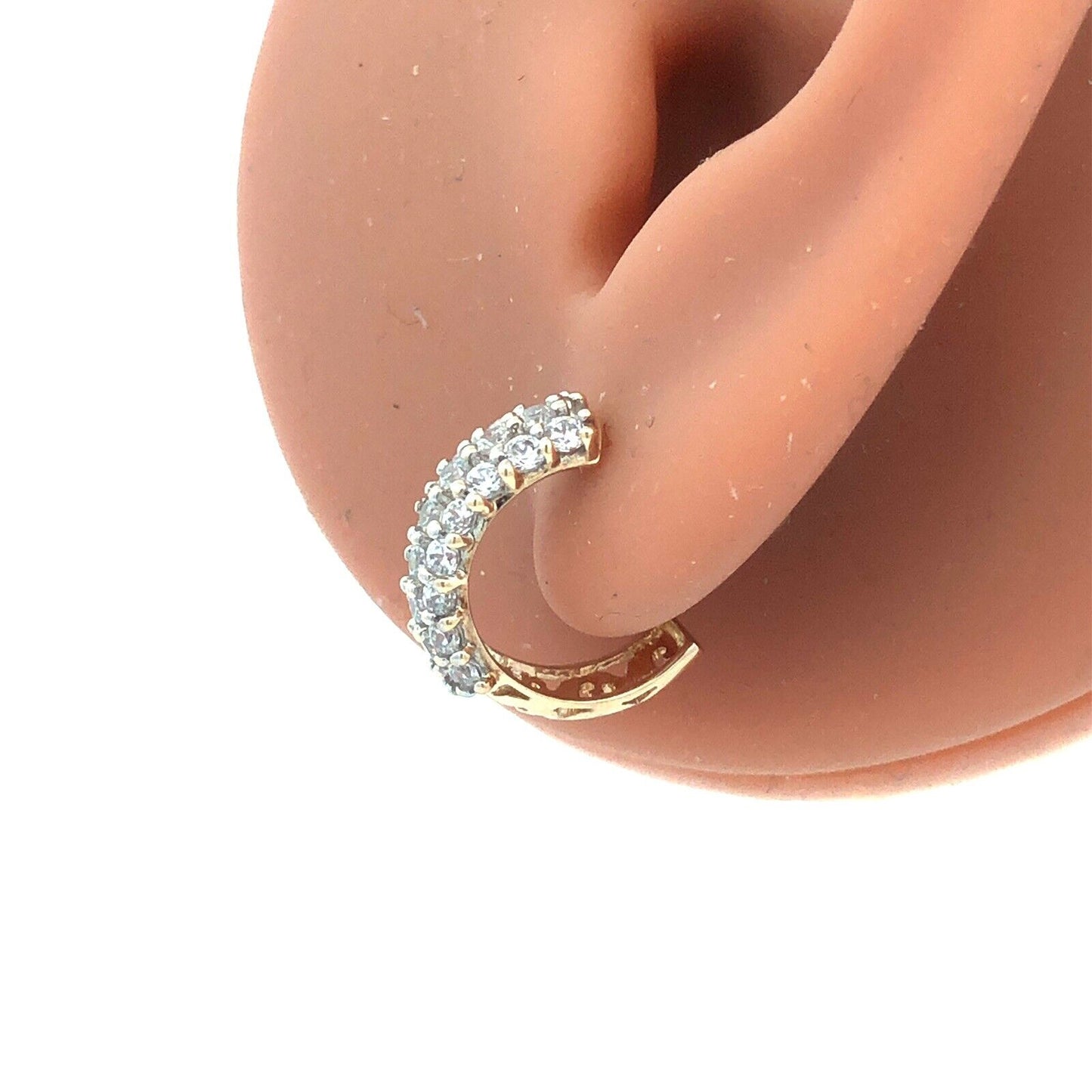 Designer Mexico 14K Yellow Gold Round Cubic Zirconia Huggie Hoop Earrings