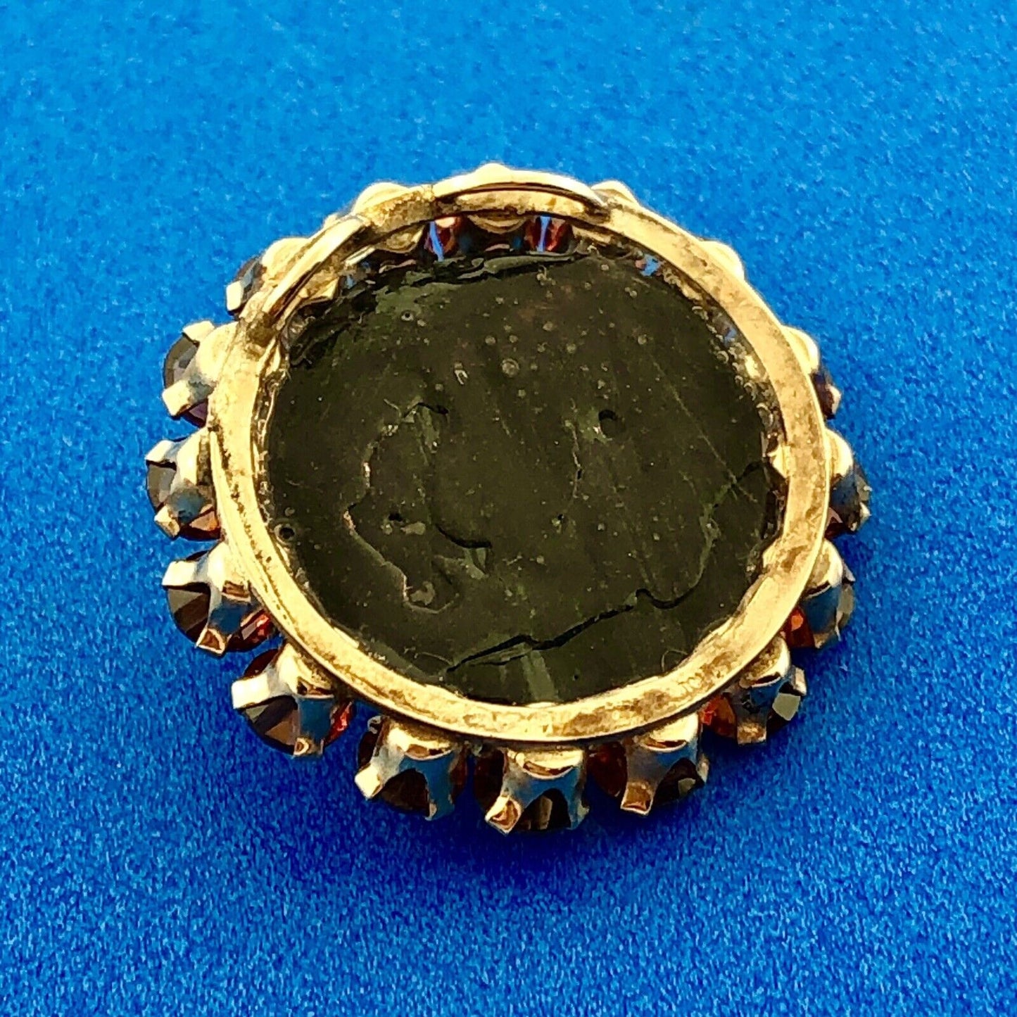 Art Deco Unusual 10K Yellow Gold Citrine Halo Carved Black Resin Cameo Pendant