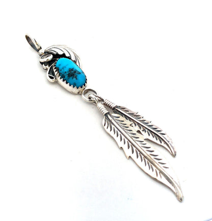 Native American Signed 925 Sterling Silver Turquoise Squash Blossom Pendant