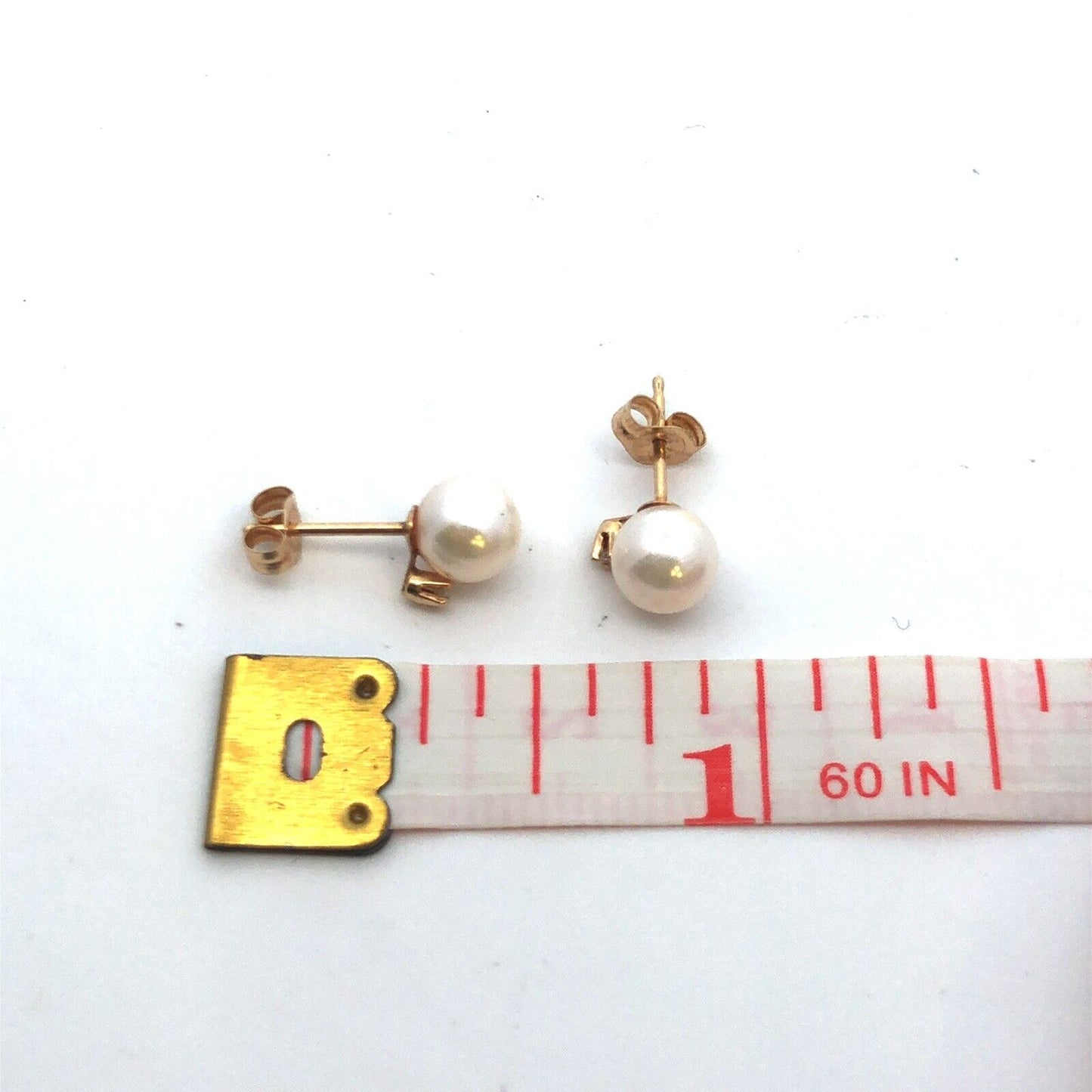 Estate 14K Yellow Gold Pearl White Topaz Accent Round Stud Earrings