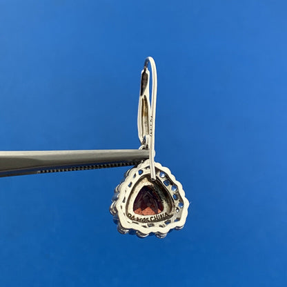 Designer PAJ Sterling Silver Garnet Diamond January Anniversary Dangle Earrings