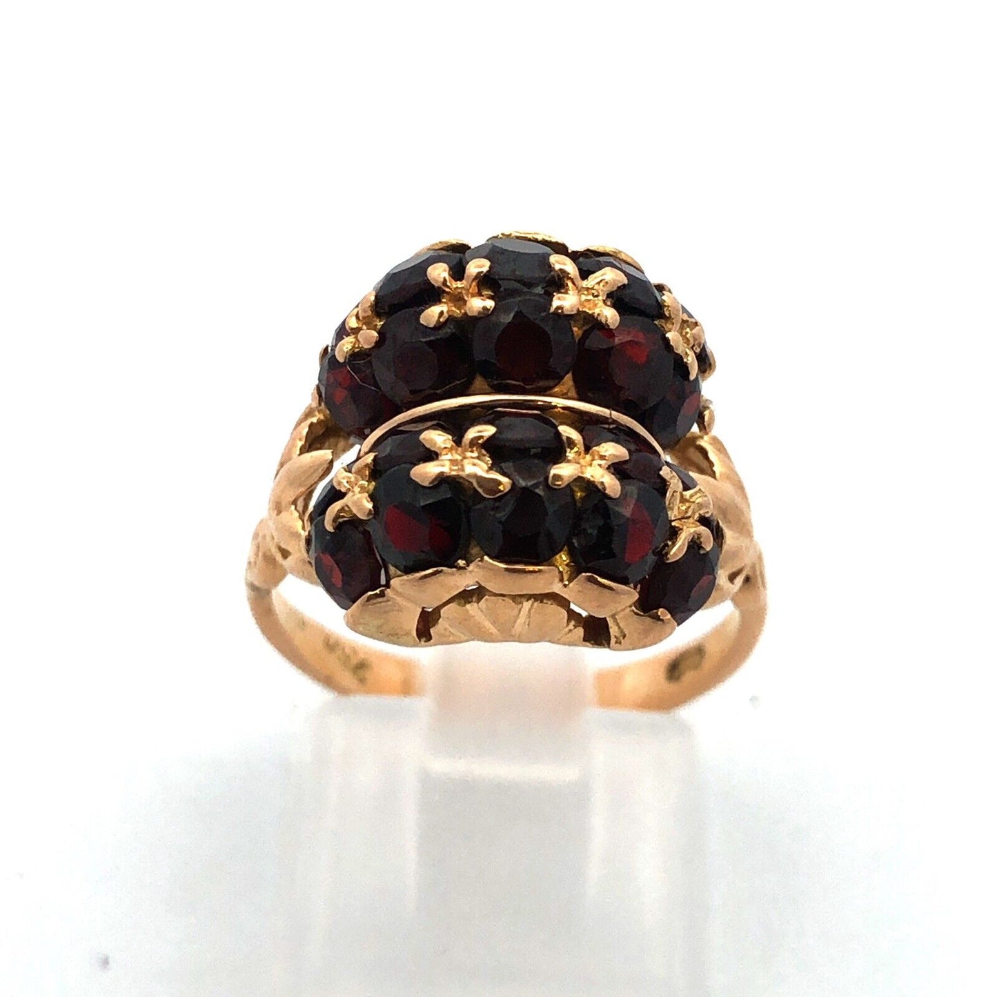 Art Deco 18K Yellow Gold Garnet Dome Statement January Birthstone Cocktail Ring