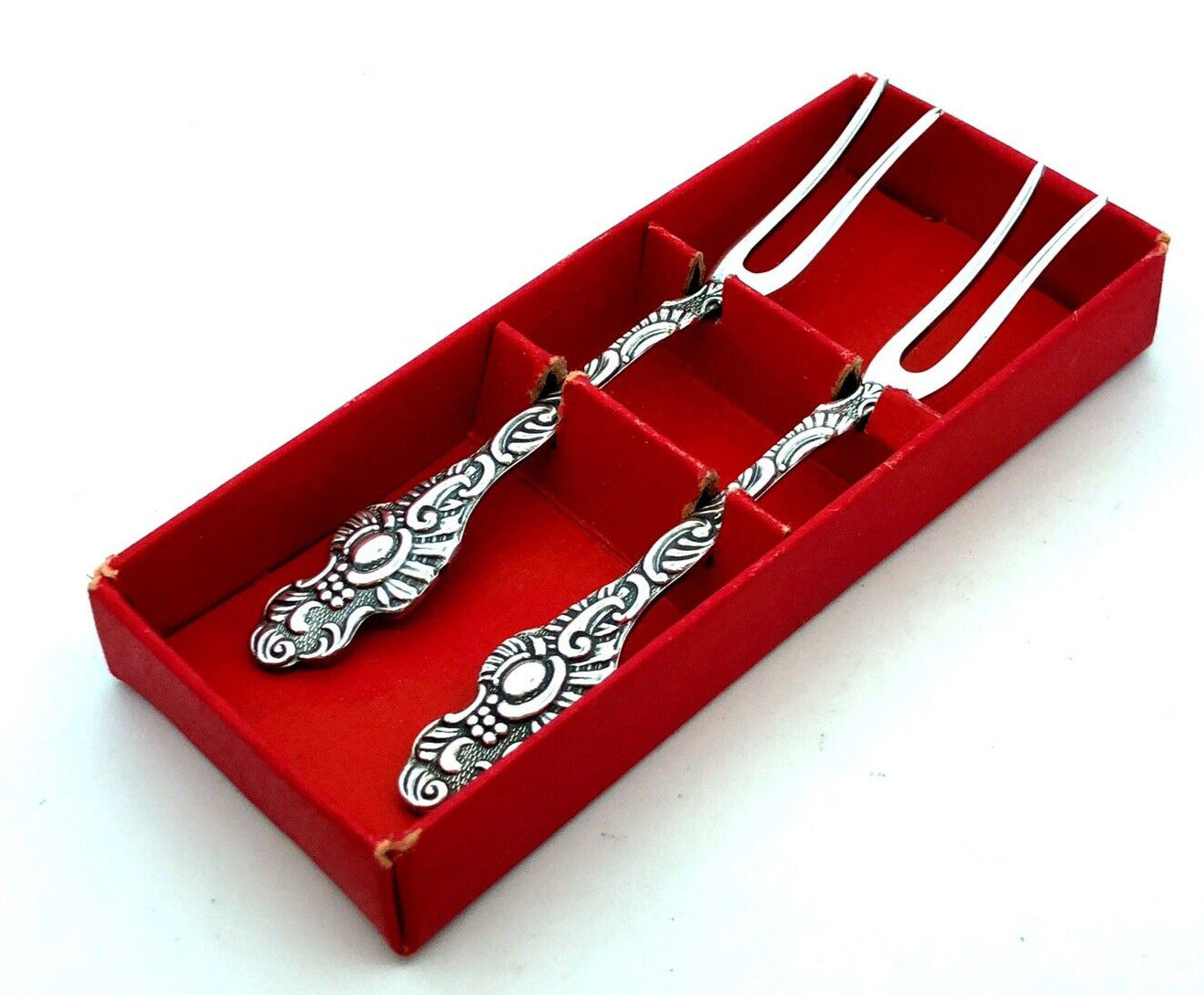 A.B. Nils-Johan Silver Extra Plated Floral Scroll Pair Lemon Cocktail Forks NIB
