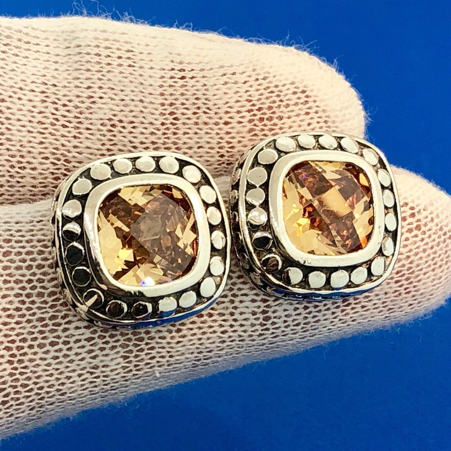 Sterling Silver 925 Citrine Pebble Snake Skin November Anniversary Stud Earrings