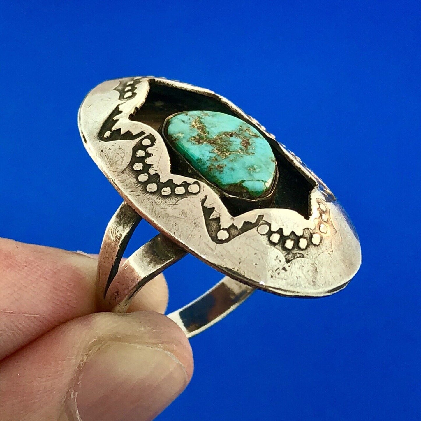 Vintage Native American 925 Sterling Silver Turquoise Concho Statement Ring