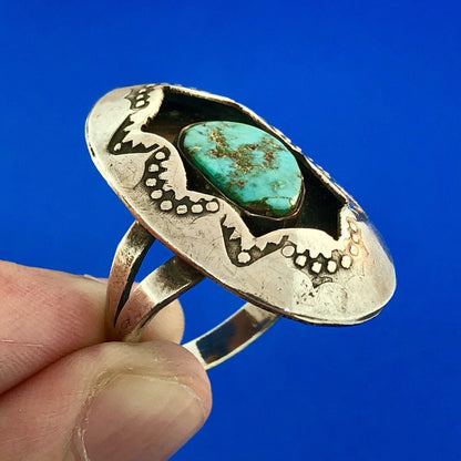 Vintage Native American 925 Sterling Silver Turquoise Concho Statement Ring