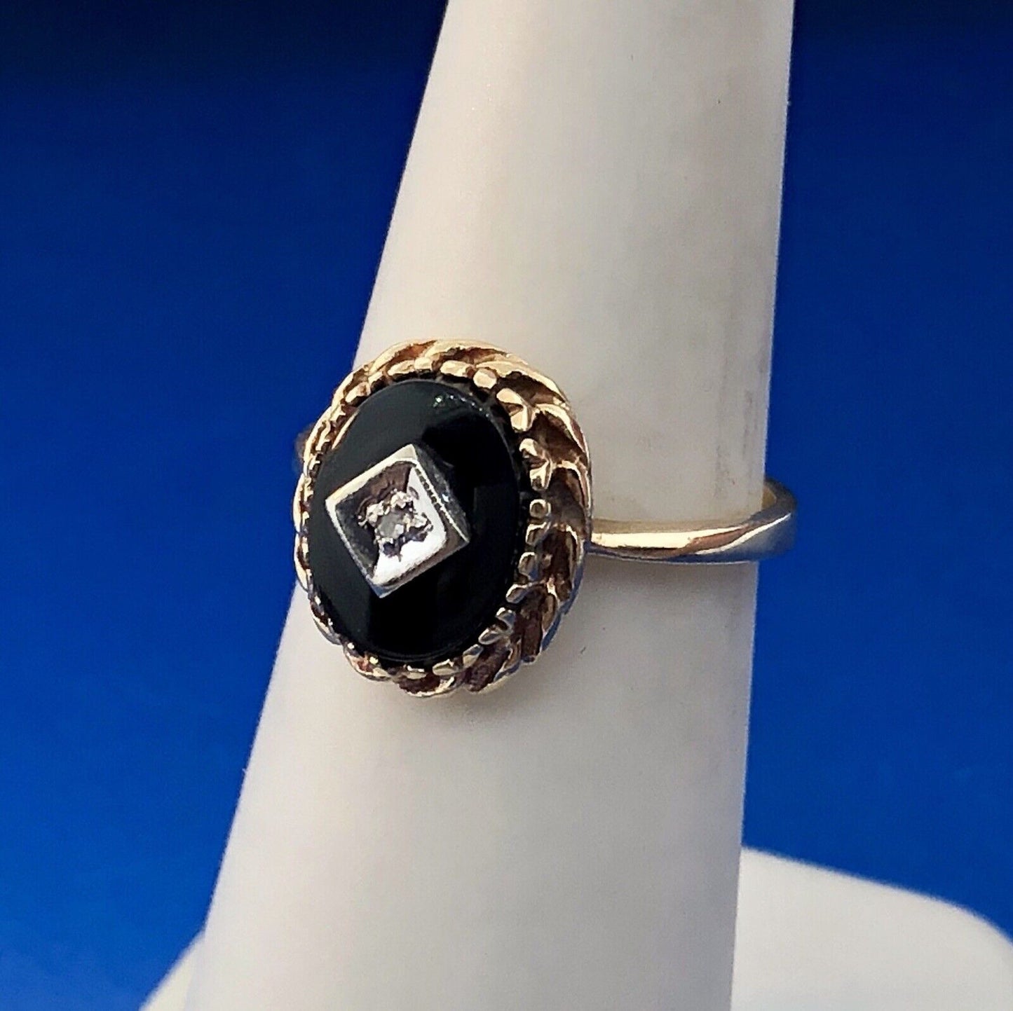 Art Deco Art Nouveau 10K Yellow Gold Black Onyx Diamond Cocktail Ring