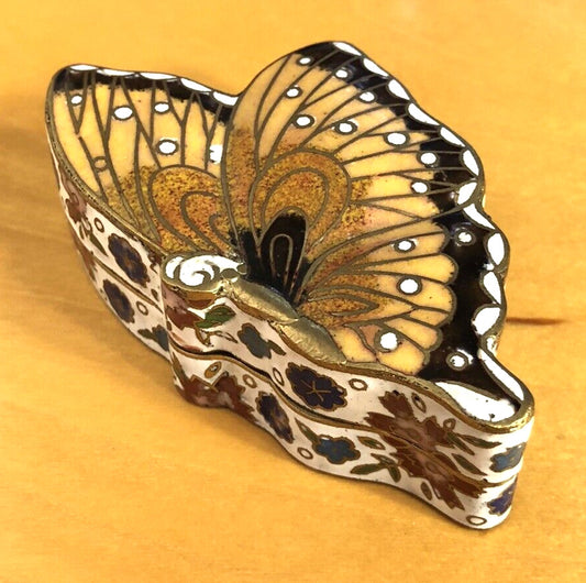 Vintage Cloisonne Butterfly Shaped Multi Colored Trinket Jewelry Box