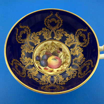 Aynsley English Bone China Cobalt Blue Gold Fruit Vine Tea Cup/Saucer