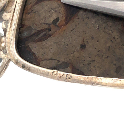 Vintage 925 Sterling Silver Grey Calsi Pearl White Amethyst Scroll Pendant