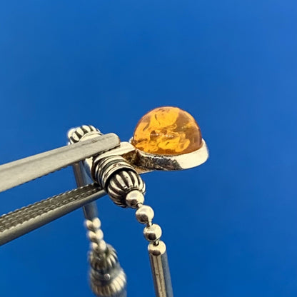 925 Sterling Silver Amber Cabochon Station Necklace