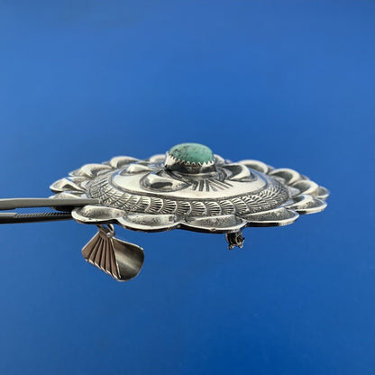 Designer AJB Sterling Silver 925 Cabochon Turquoise Sunflower Dangle Pendant