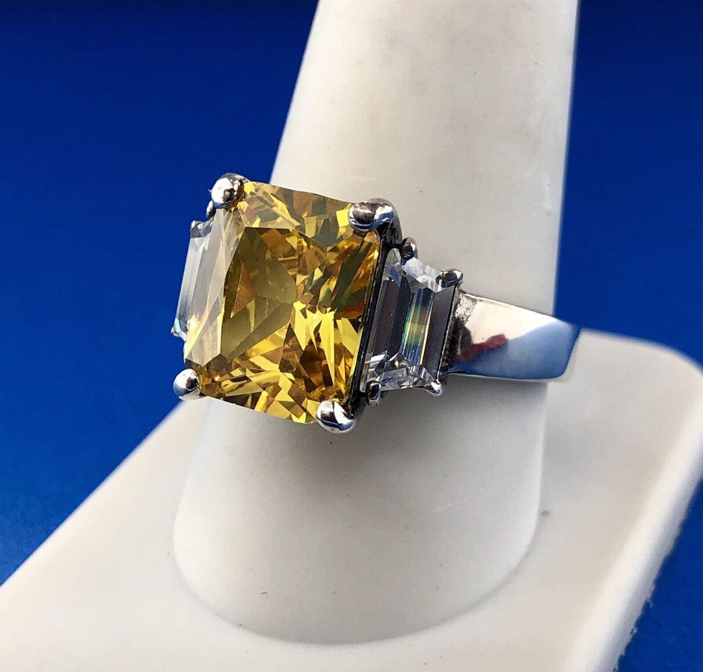 Dramatic Sterling Silver 925 Yellow White CZ Statement Fashion Cocktail Ring