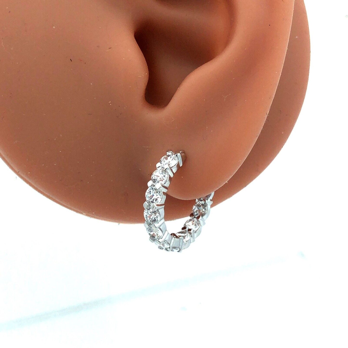 Designer 925 Sterling Silver Round Cubic Zirconia In Out Small Hoop Earrings