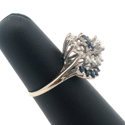 Designer 14K White Gold Diamond Solitaire W/Sapphire Diamond Accents Spiral Ring